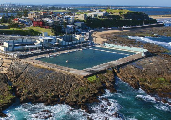 Coastal aerial of Newcastle Ocean Baths, Newcastle